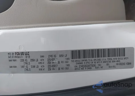 2019 Dodge Grand Caravan Se z USA, uszkodzony, nr VIN 2C4RDGBG3KR756381